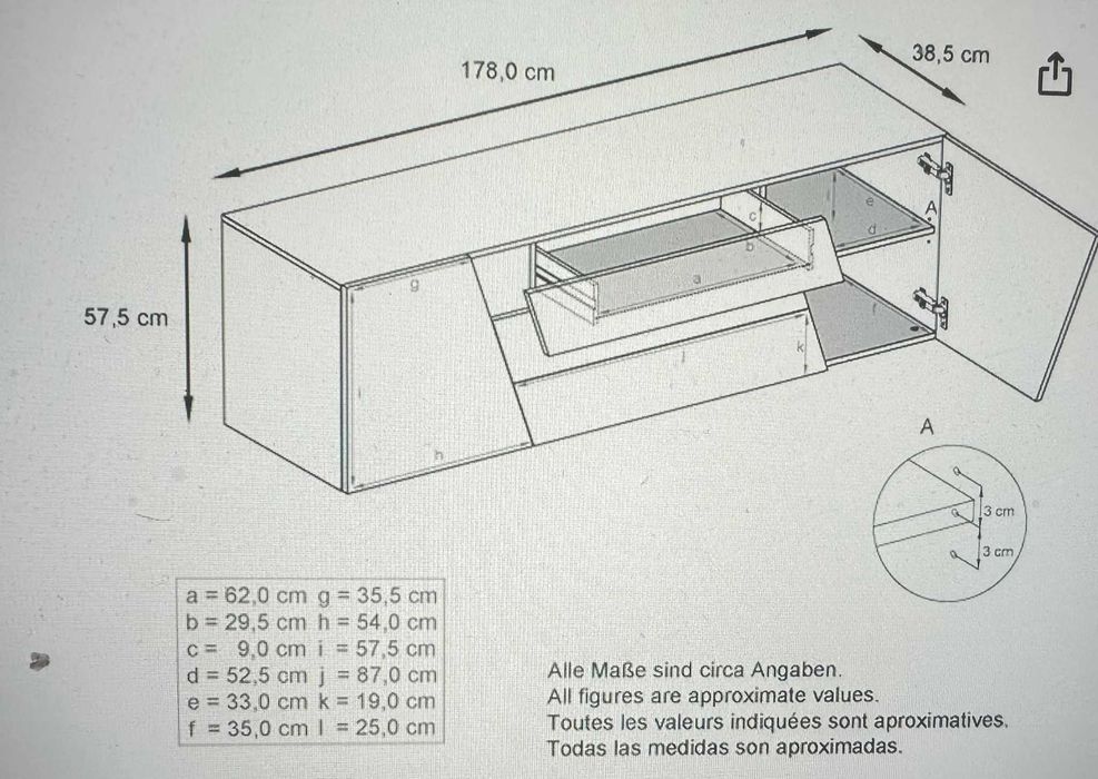 Cómoda Aparador LED Houston – Novo, Branco Brilho