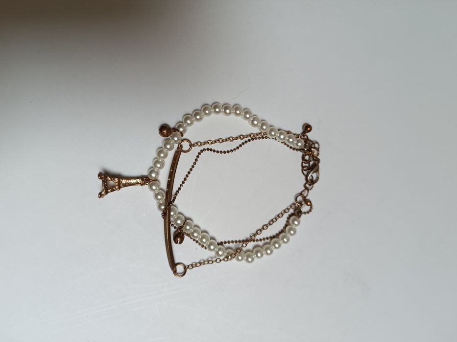 Bransoletka złota łańcuszek perełki zawieszka charms