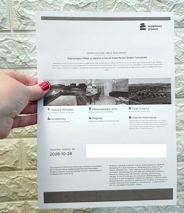 Voucher bon WyjątkowyPrezent Pobyt w Górach Sun&Snow Białka Tatrzańska