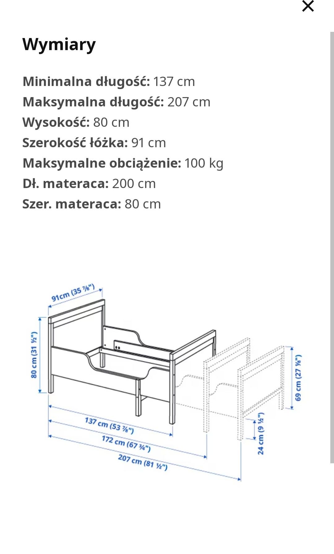 Lożko dziecięce IKEA SUNDVIK rozsuwane