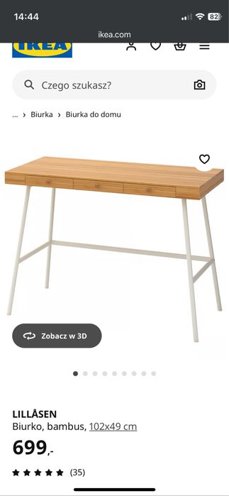Ikea LILLÅSEN Biurko, bambus, 102x49 cm stolik stol