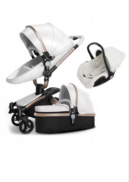 Wózek 3w1 Agape 360* Ekoskóra  bialy lekki