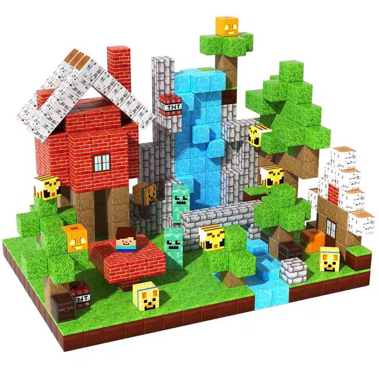 Магнітний конструктор Minecraft (Майнкрафт) на 100 блоків + 3 фігурки