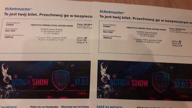 Sprzedam 2 bilety Total Action Show Kraków