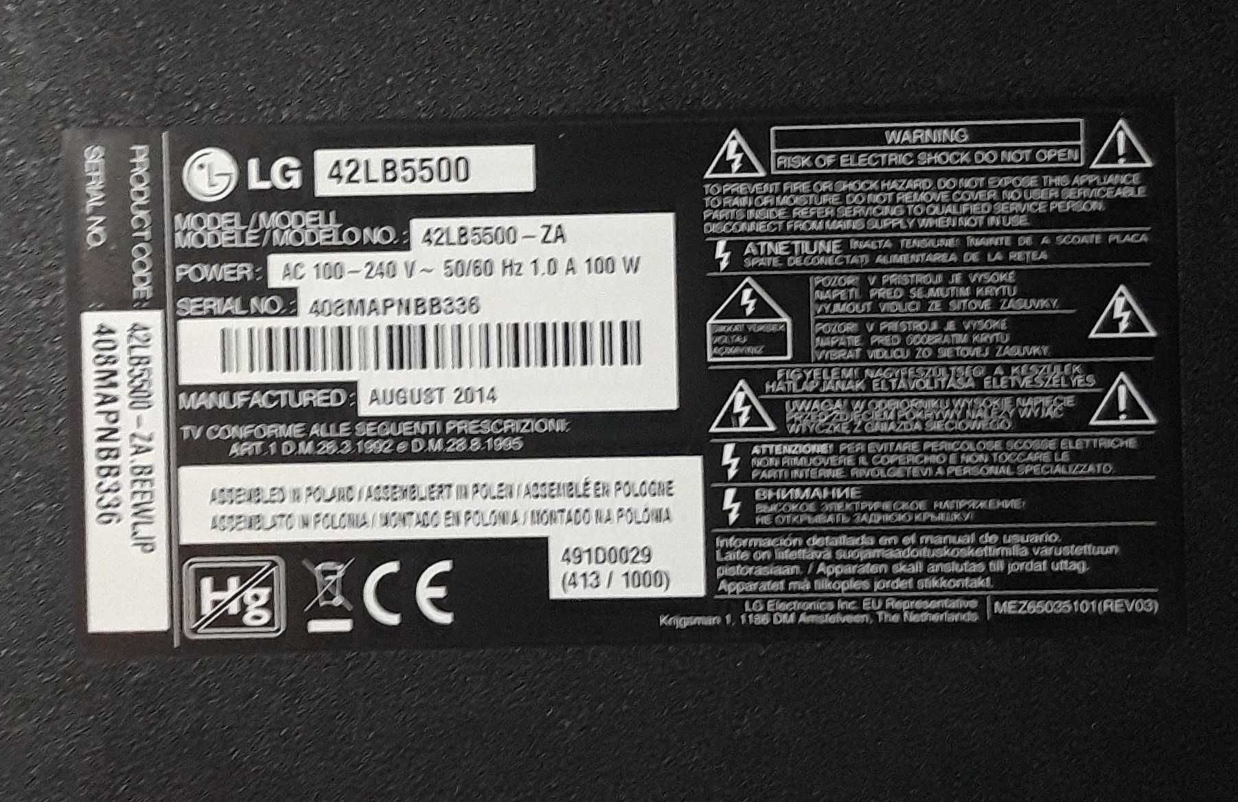 Płyta LD44B EAX653.615.03(1.0) EBT629.730.12 + t-con tv LG 42LB5500