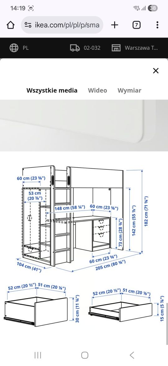 Łóżko na antresoli ikea smastad