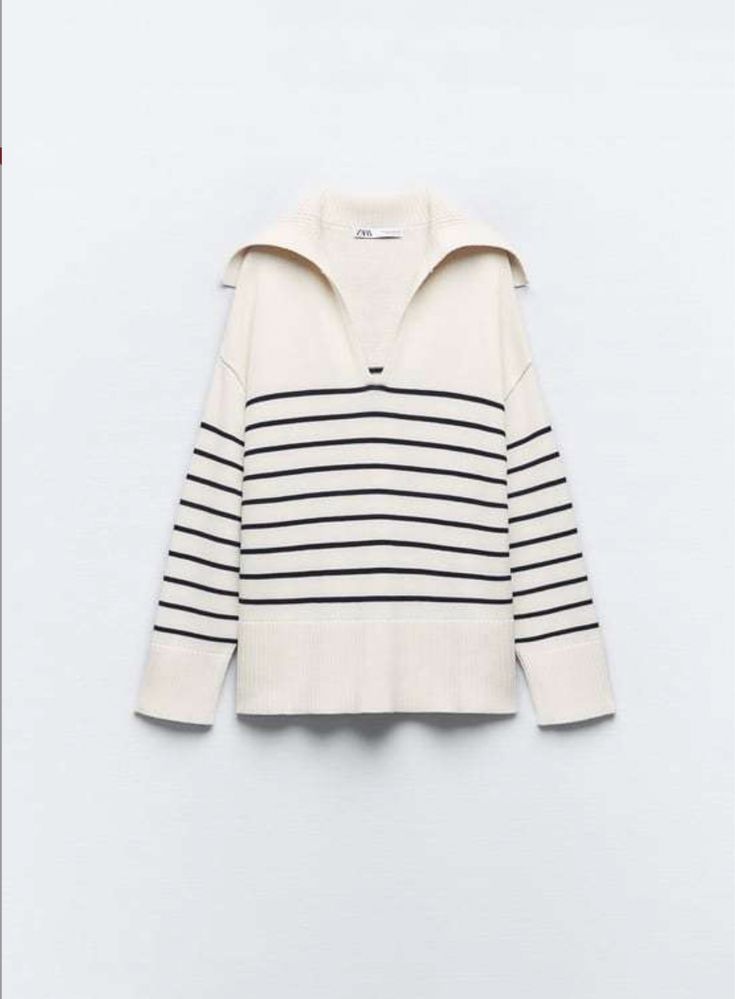 ZARA Sweter oversize w paski z kołnierzem wiskoza M