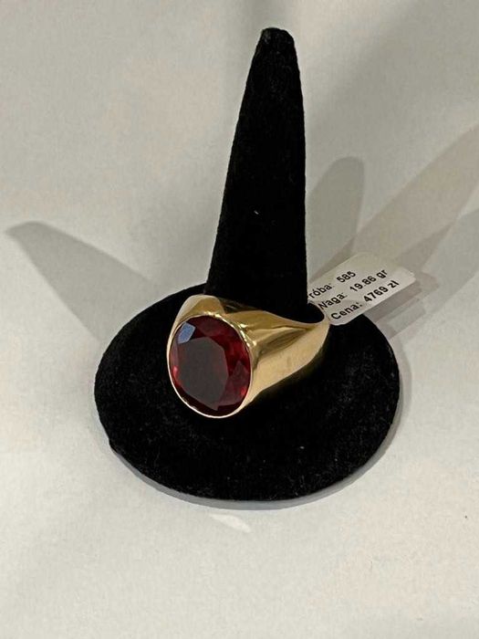 Złoty sygnet z nat. rubinem, pr585, rozm 23, 19.86gr/Komis Krzysiek