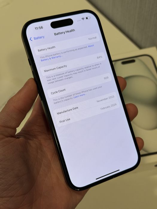 iPhone 15 Czarny z Pudełkiem, bateria 84%