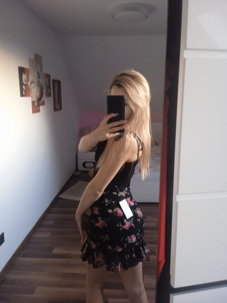 Spódnica mini marszczona siatkowana nowa s M sexy wysoki stan eleganck