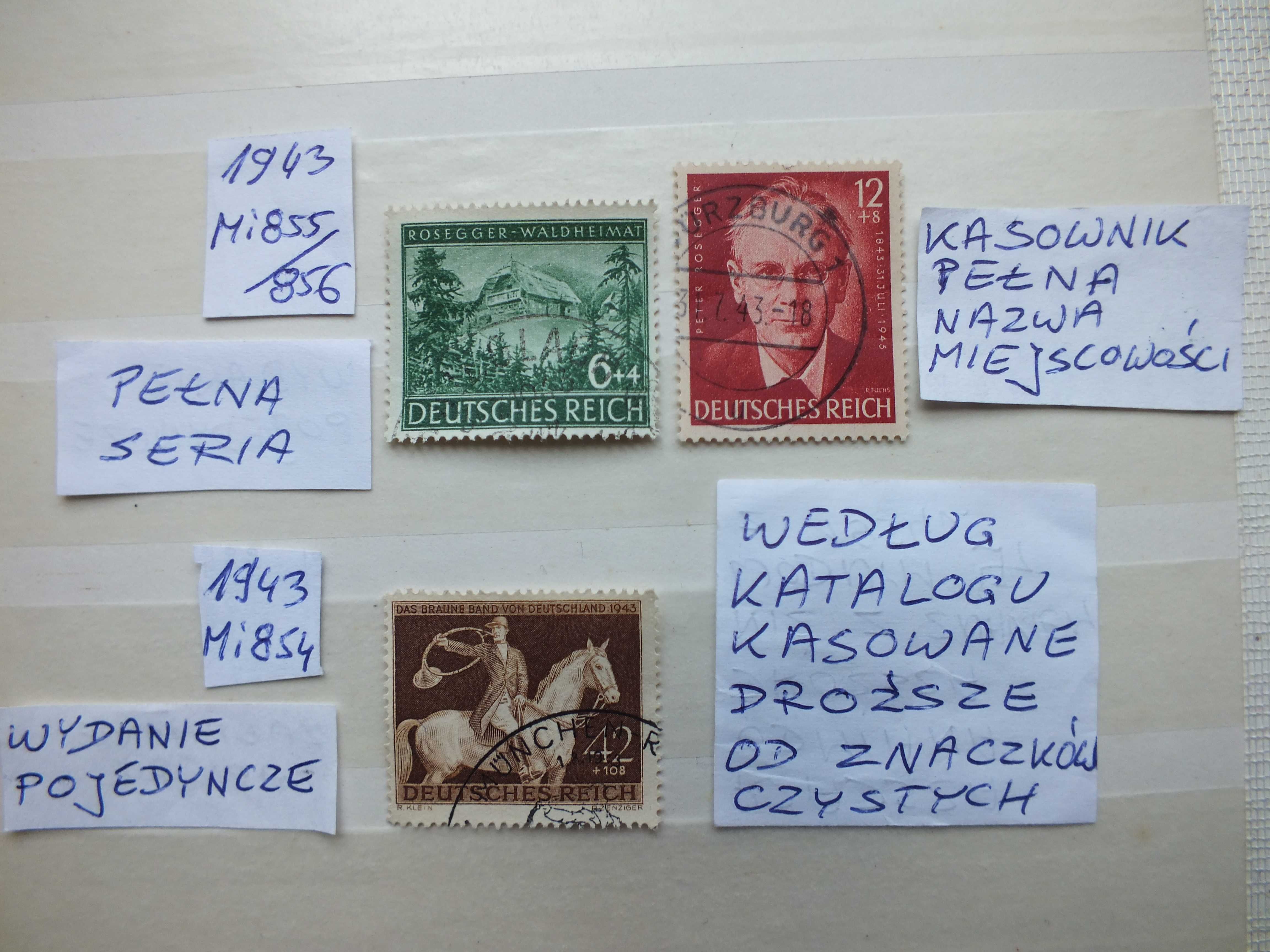 3szt. znaczki seria Mi854, Mi855 Niemcy 1943r. Rzesza kasowane DROŻSZE