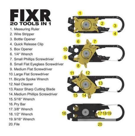 20 narzędzi w jednym - brelok / karabińczyk jak FIXR Multitool