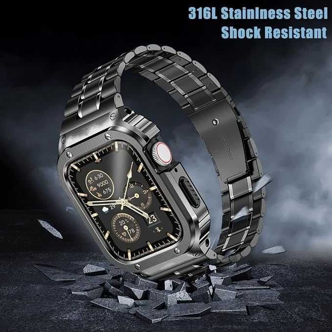 Metalowe paski MioHHR z etui kompatybilnym z paskiem Apple Watch 45 mm