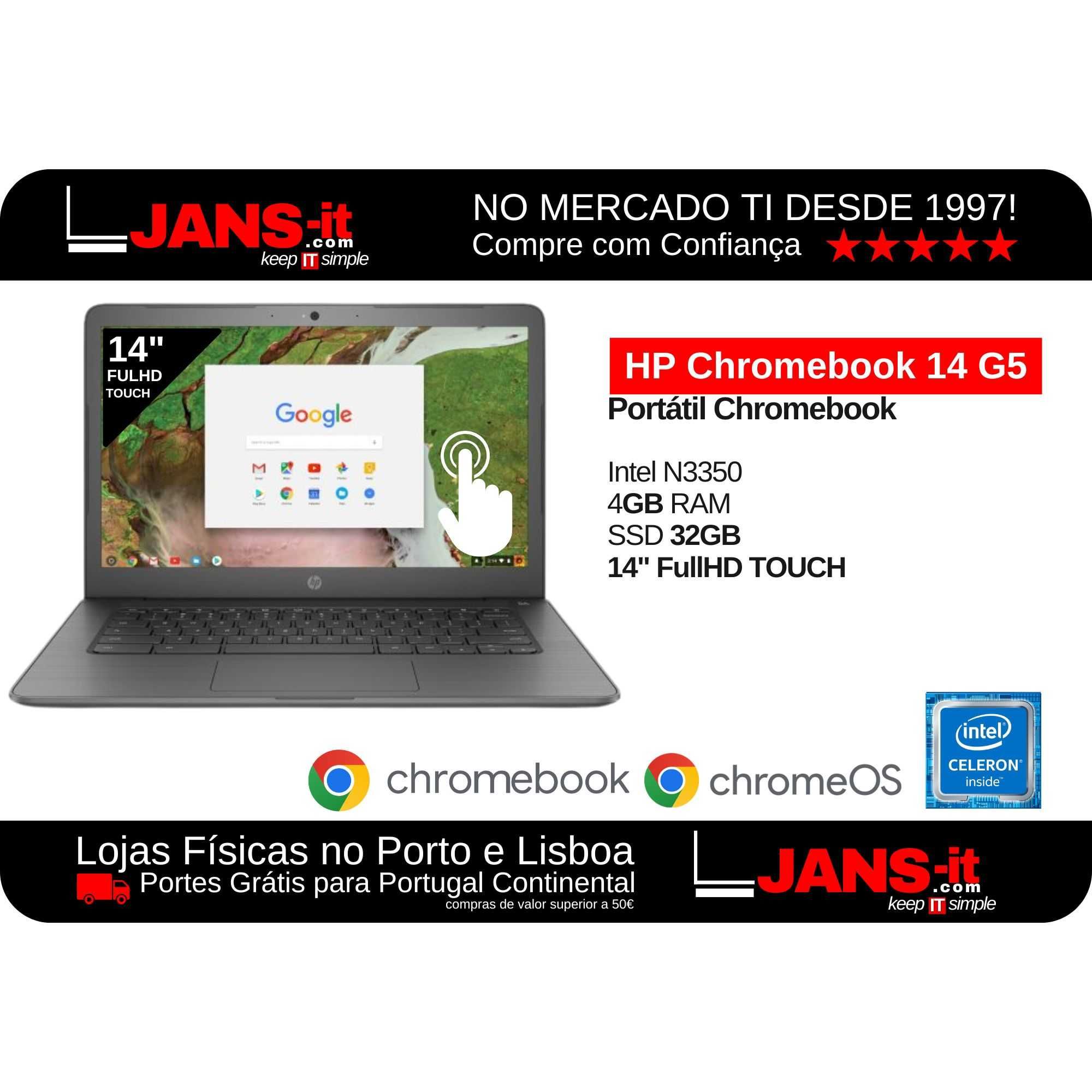 HP Chromebook 14 G5 - 4GB 32GB 14" FullHD Touch - Com Garantia