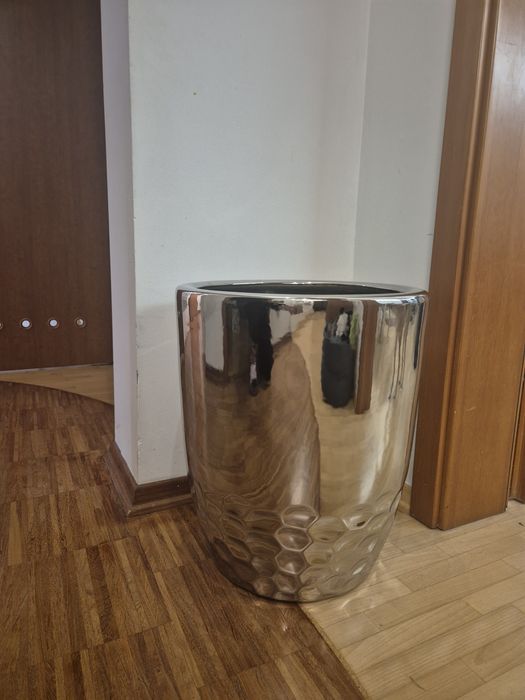 Donica Doniczka donica osłonka ceramiczna duża  nowa srebrna/  grafit