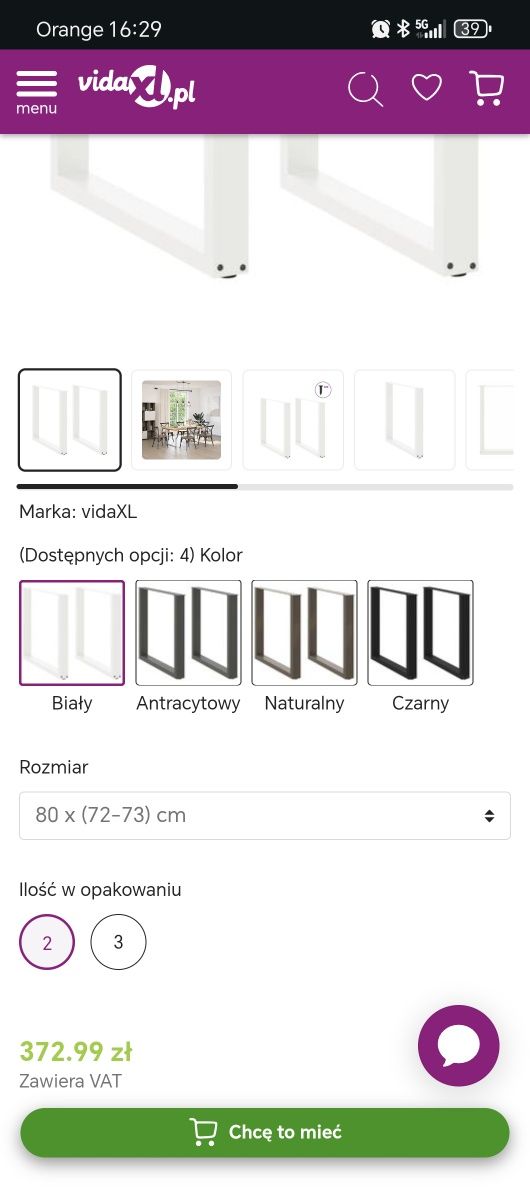 NOWE Nogi do stołu jadalnego w kształcie litery U 2 szt. Białe 80x(72-