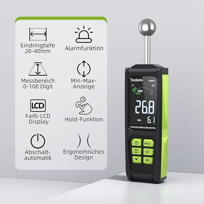 Вимірювач вологості Tadeto TE0022 з глибиною аналізу 20-40 мм