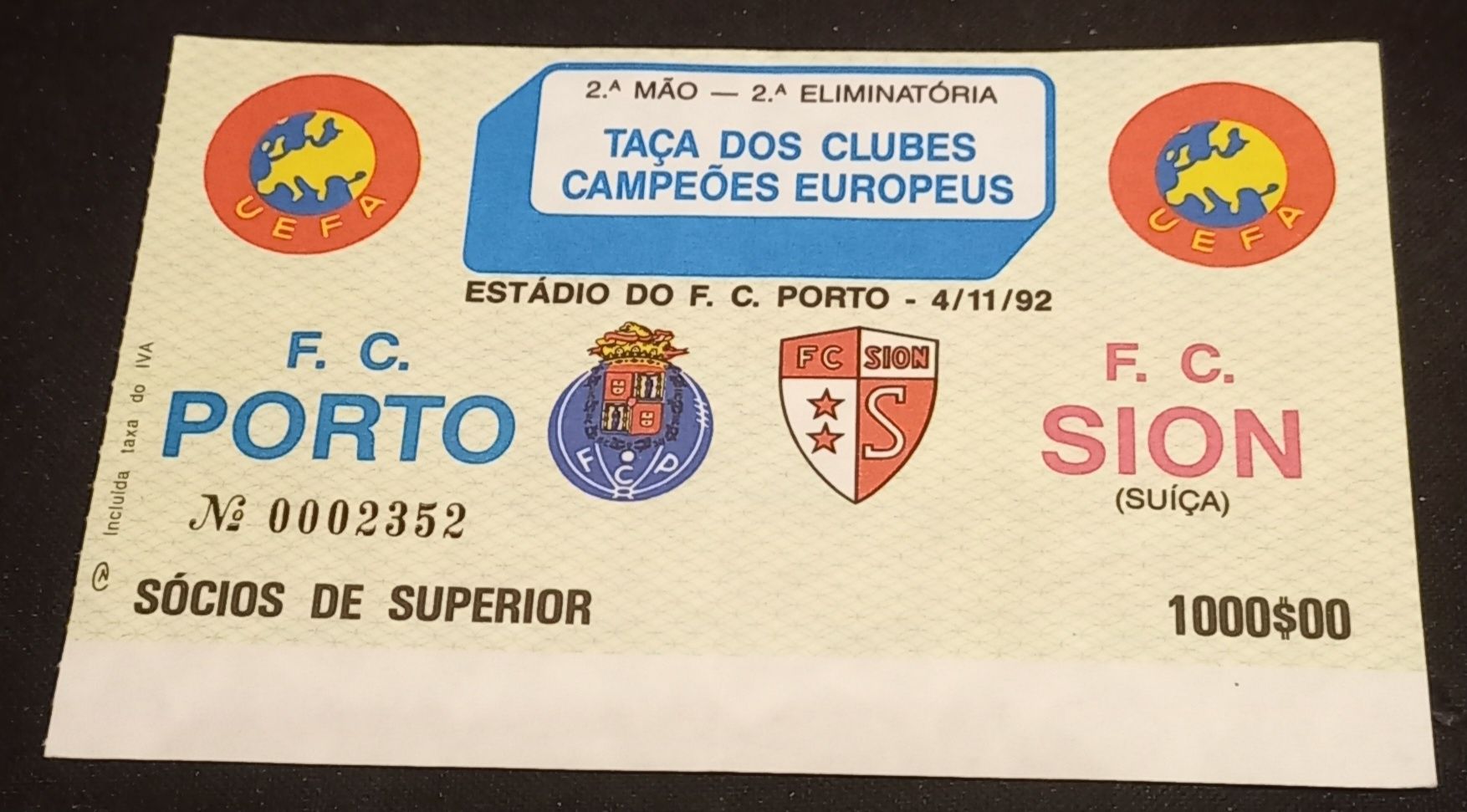Bilhete de Jogos Internacionais do FC Porto,  anos 80/90.