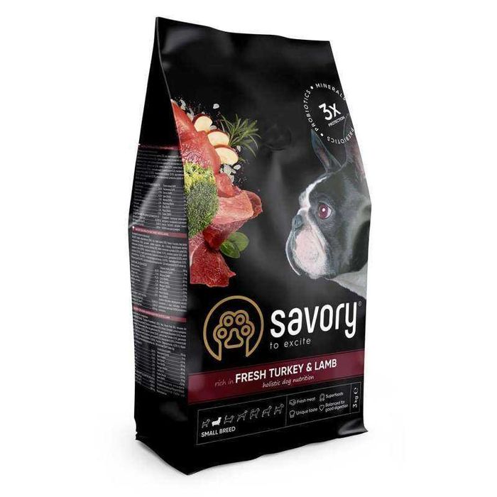 SAVORY Adult Small Breeds 3 кг з індиком і ягням для собак малих порід