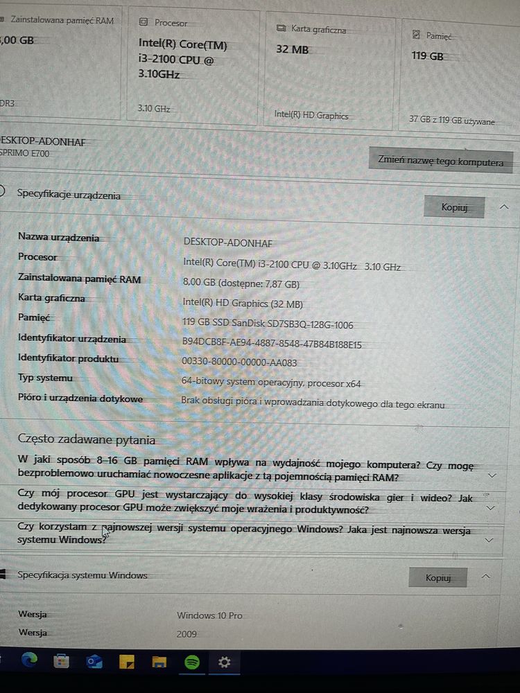Komputer fujitsu + monitor asus 23 cali
