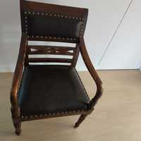 Fotel drewniany, tapicerka skóra