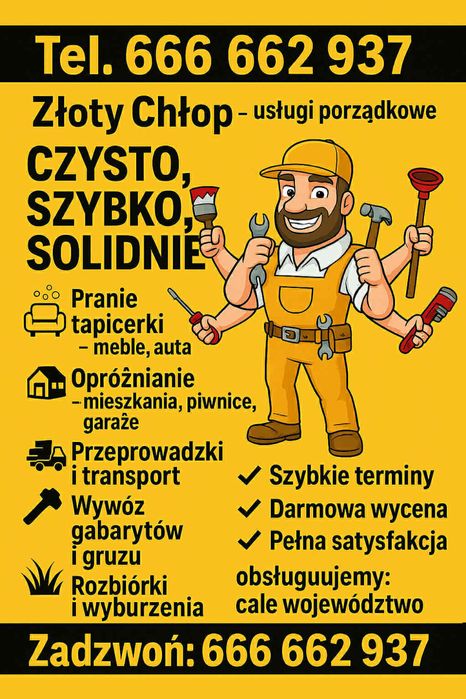 Opróżnianie mieszkań piwnic rozbiórki koszenia pranie tapicerki wywóz