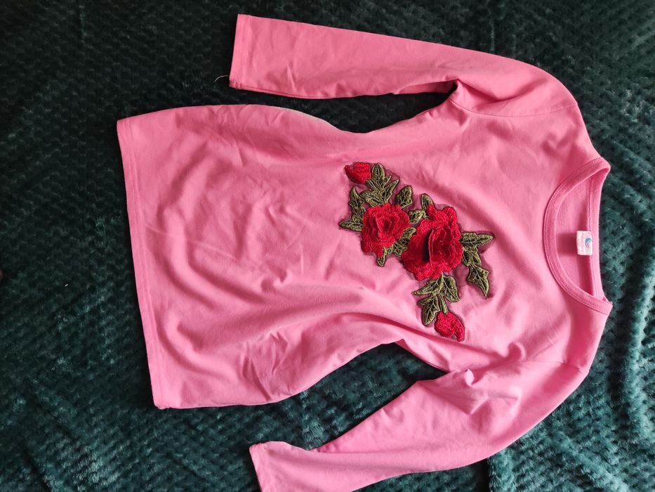 Niebieski księżyc tunika różowa z różą 140 dla dziewczynki