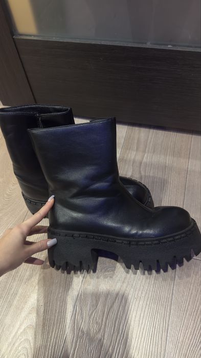 Чоботи ботфорти жіночі чорні екошкіра зима