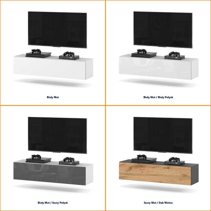 Szafka RTV Pod Telewizor Wisząca Szeroka 140cm Nowoczesna Pojemna Duża