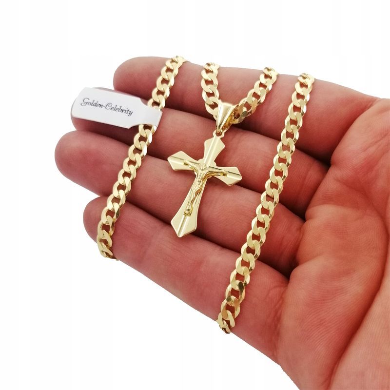 Złoty Męski Łańcuszek Pancerka + Krzyżyk Jezus 925/585/4,5mm 14k + Gra