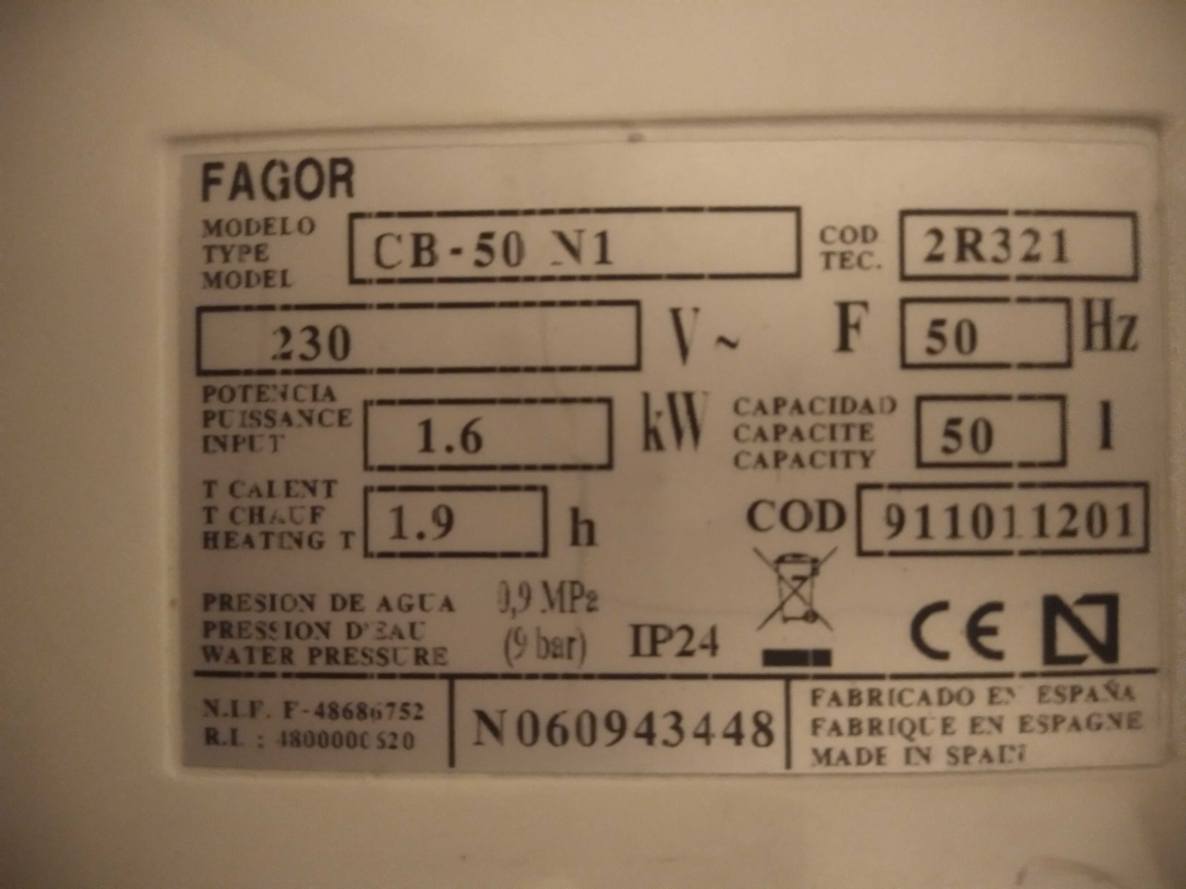 Termoacumulador Fagor 50 litros