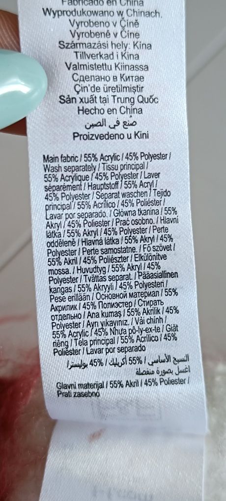 Gruby Szal jak Moher Granatowo-Czerwony Biały Frędzel Krata •F&F•