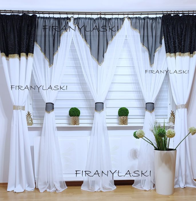 Firana 400x250 firany biało czarne do pokoju salonu