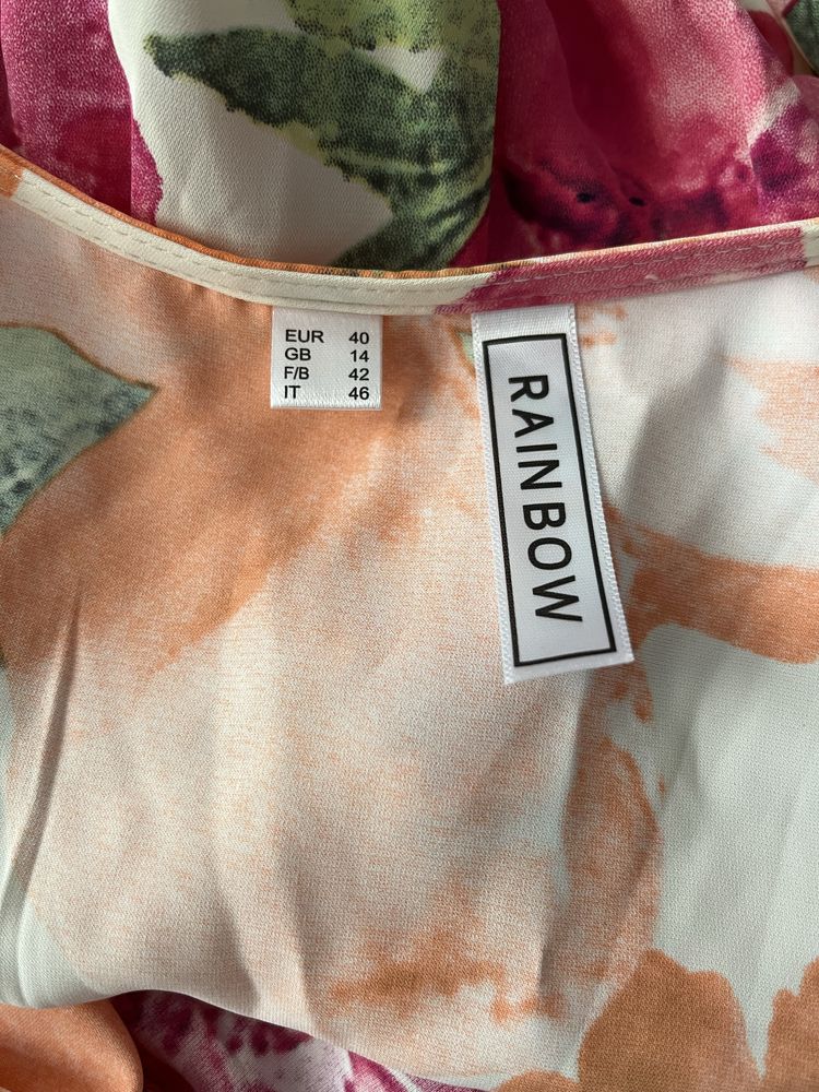 5365 Letnia asymetryczna sukienka w kwiaty z falbaną Bonprix Rainbow L