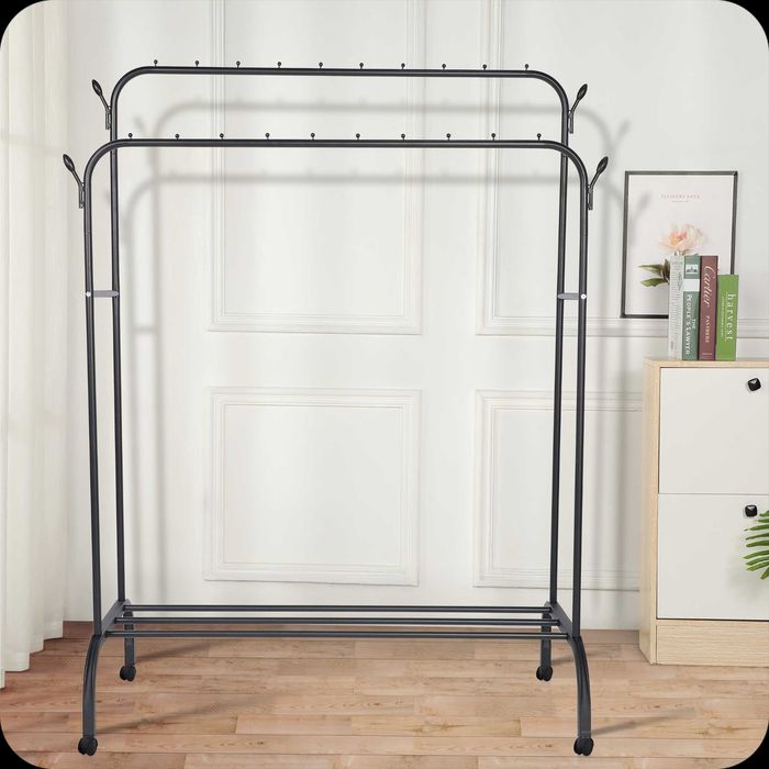 Wieszak Na Odzież Stojący Podwójny Metalowy Szafa Na Ubrania I Buty