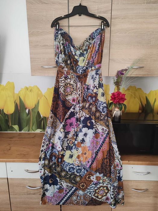 Letnia wygodna sukienka bez rękawów Next roz 48 wiskoza/elastan kwiaty