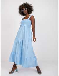 Sukienka błękitna niebieska maxi długa z falbanami na ramiączkach