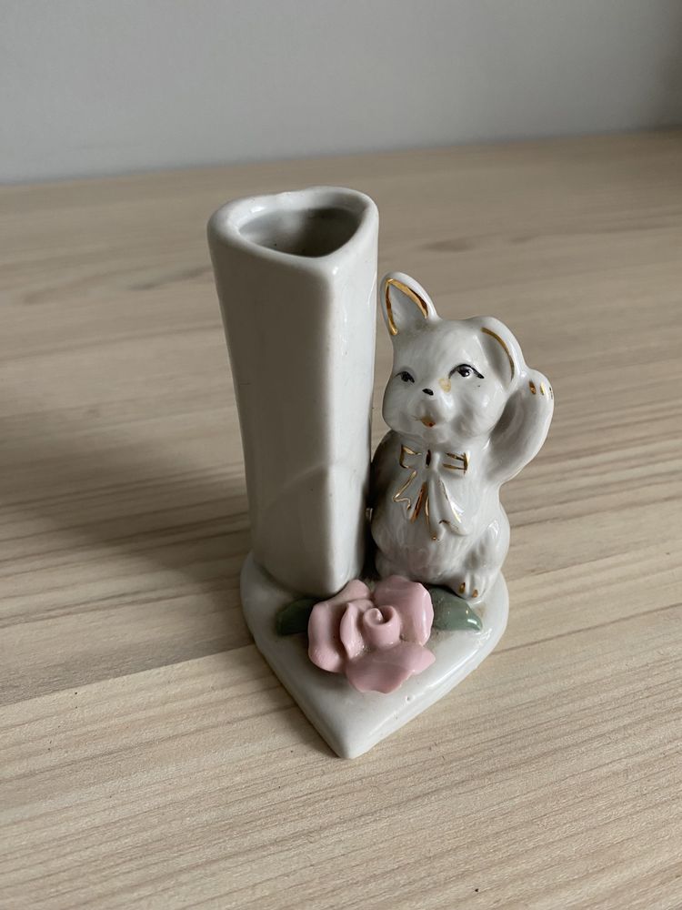 Świecznik figurka vintage wielkanocna królik ceramiczna 8,5 cm