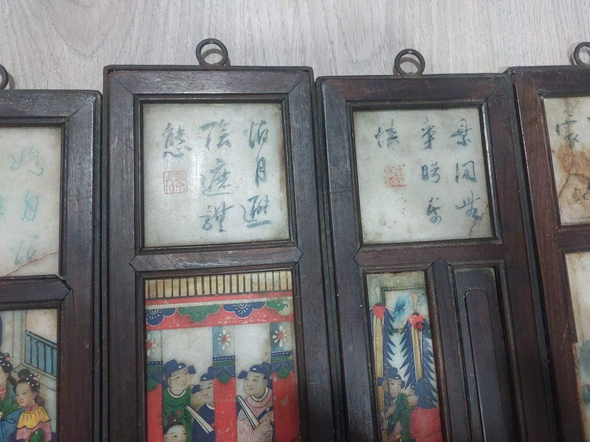 Conjunto de Tábuas Chinesas sec XIX Pintadas Sobre Pedra Frente&Verso