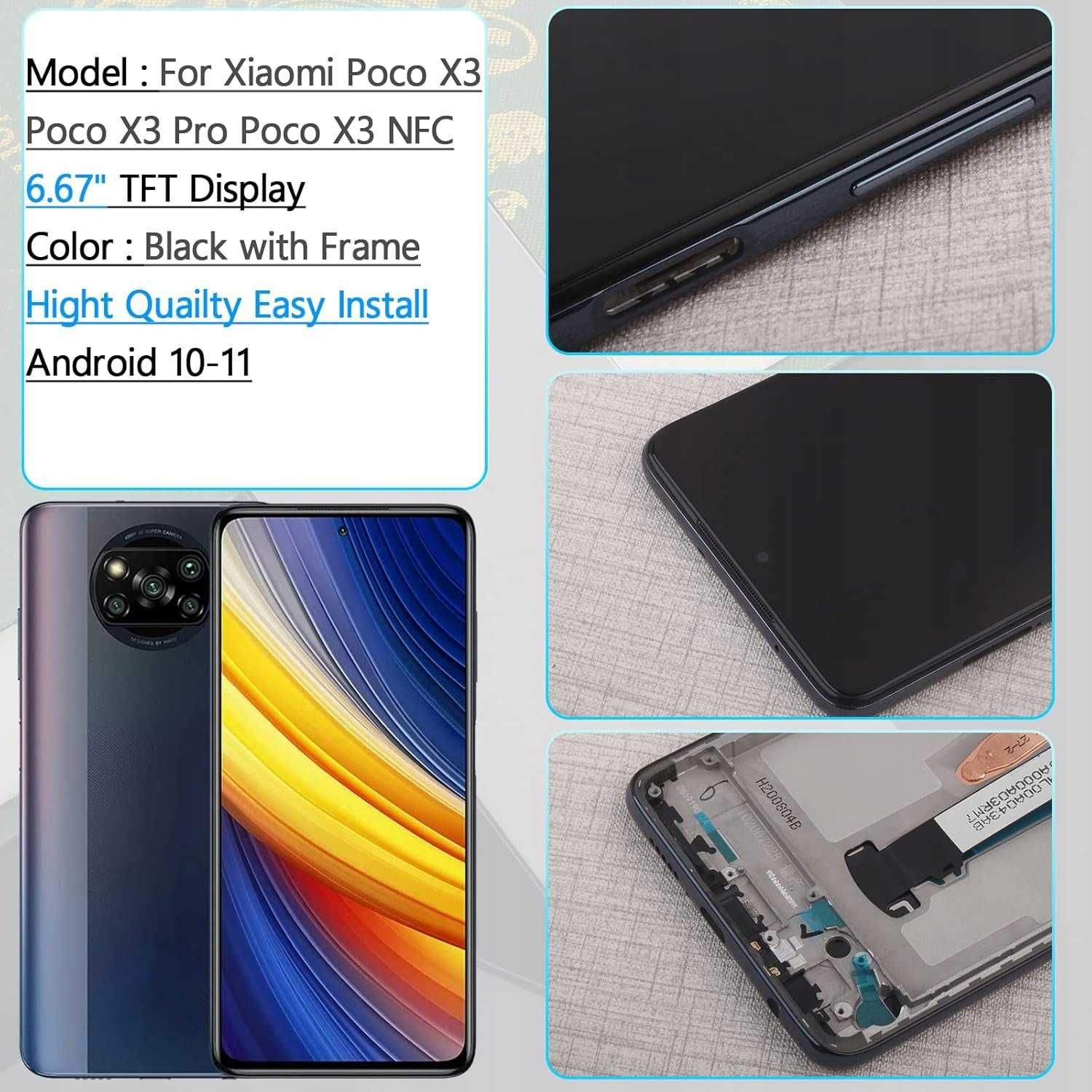 POCO X3 / X3 Pro/ NFC wyświetlacz dotyk lcd ekran ramka + narzędzia