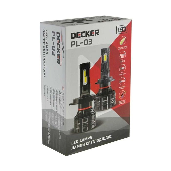 Світлодіодні лампи Decker PL-03 5000K 65W 9-32V H7, H4, H11, H13