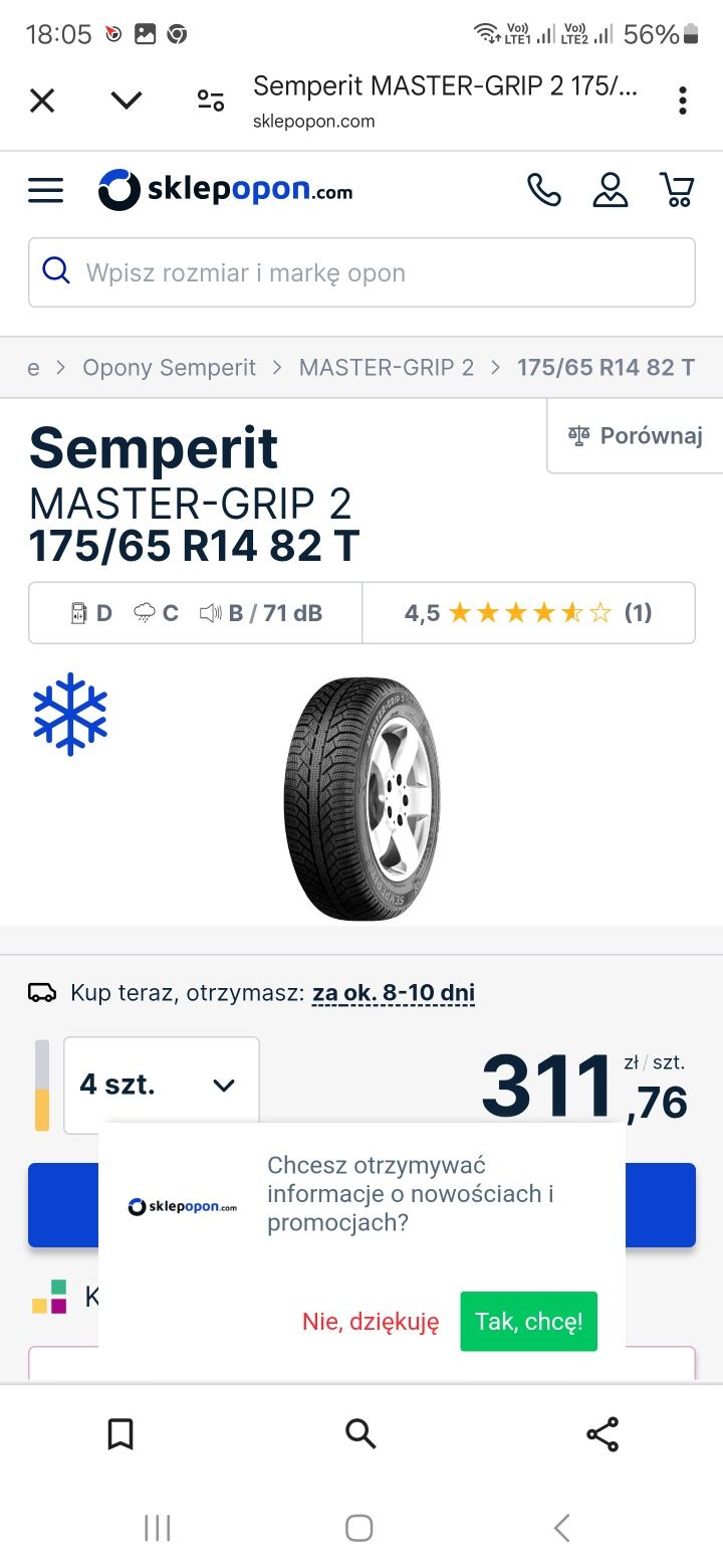 Koła 14 z Nowymi Oponami zima 4 x108