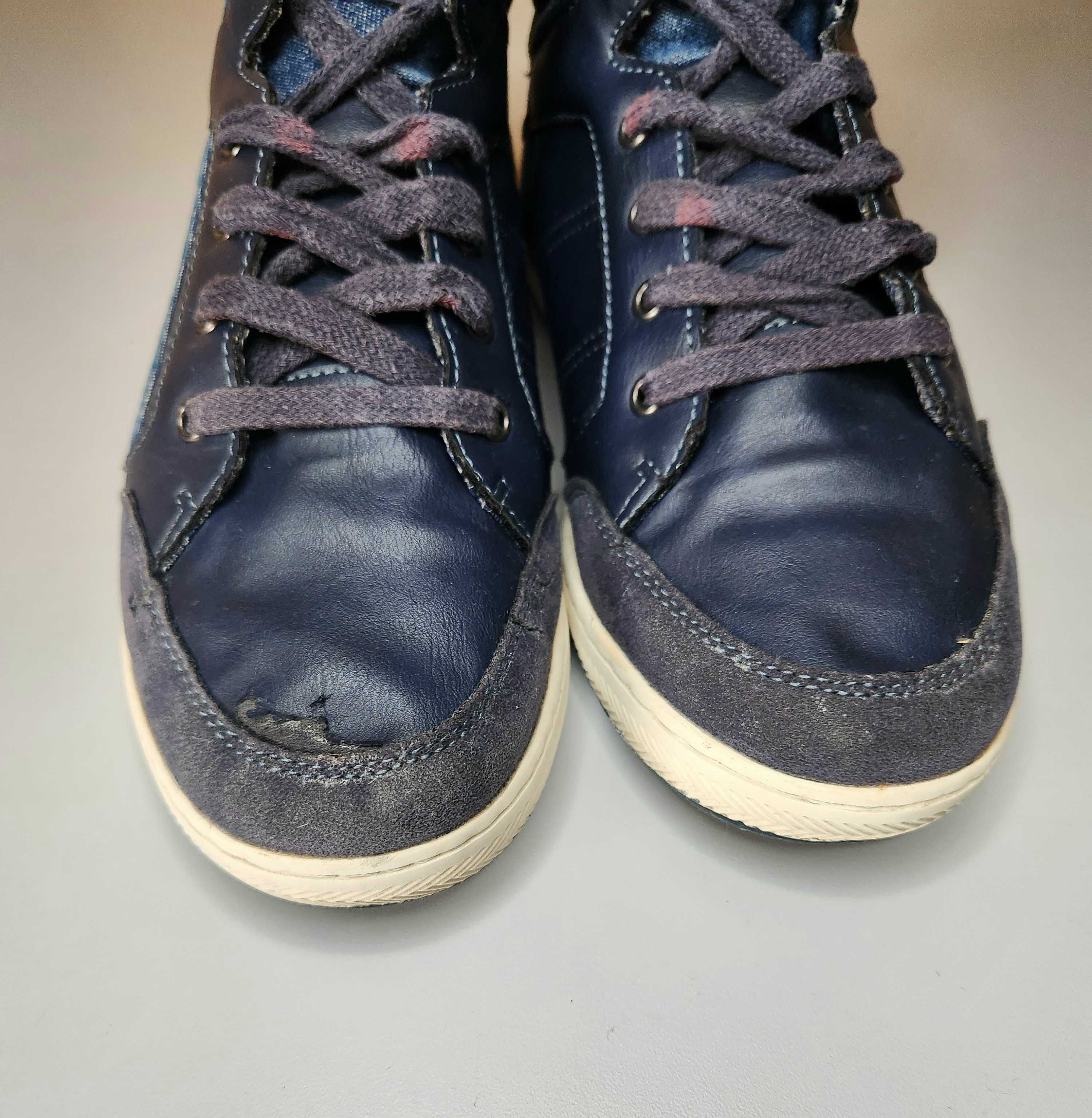 Levi's Buty Chłopięce Dziecięce Granatowe Wysokie Jesień Zima Skórzane