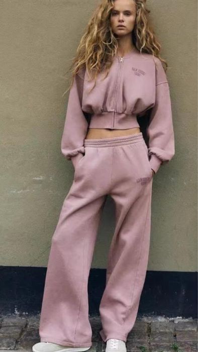 Костюм zara ліловий на флісі худі на замку змійці рожевий