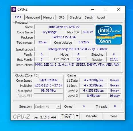 s1155 Intel Xeon E3-1230 V2 (3.3-3.7GHz, 4 ядра, 8 потоків, 8Mb кеш)