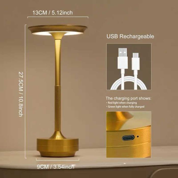 Candeeiros LED Touch, bateria recarregável. Uso Interior e Exterior