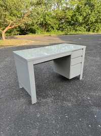 Solidne biurko na wymiar 130x60x75 MDF szare blat szklo hartowane
