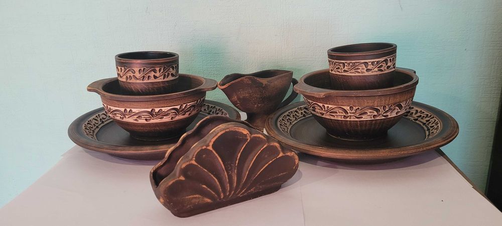 Набір з червоної глини Кавовий . Керамічний посуд