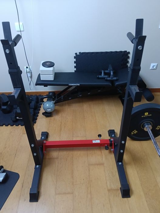 Discos Olímpicos + Barra Olímpica + Suporte