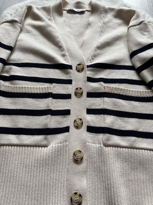 Sweter kardigan w paski Zara rozmiar S wiskoza beż